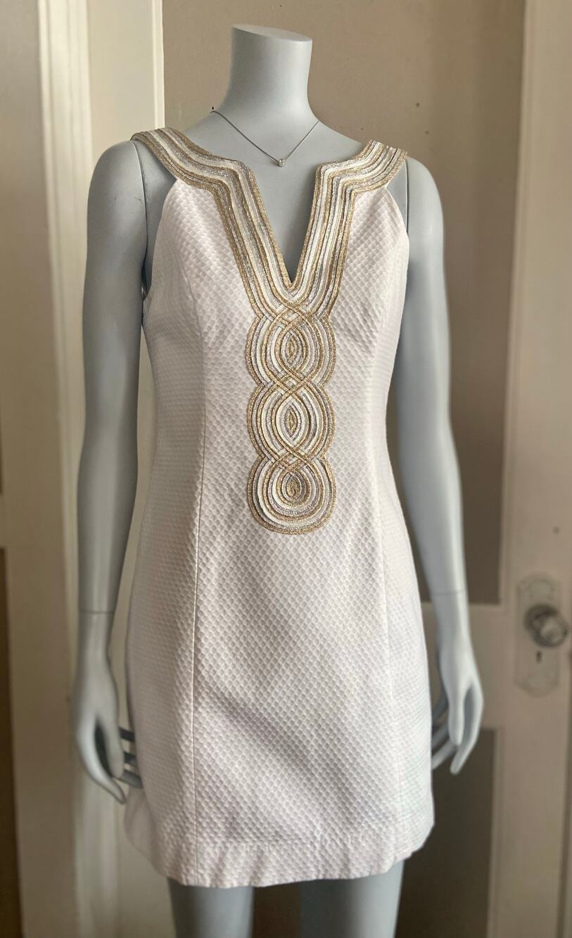 LILLY PULITZER Valli Sheath Dress White w/Silver & Gold Accent sz 2